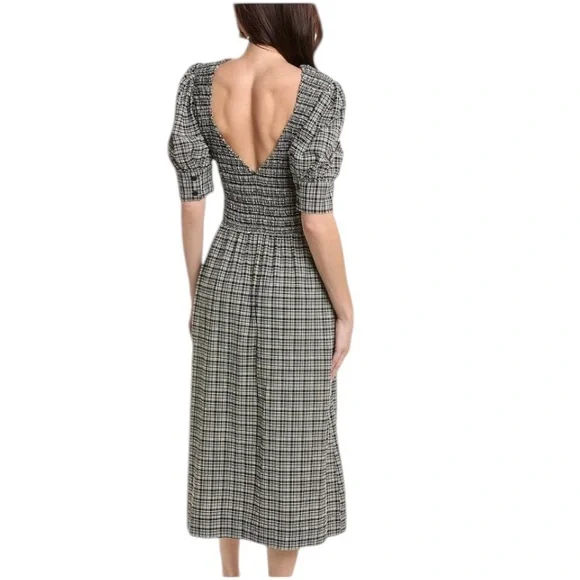 Ganni women’s stretch sheersucker smocked maxi dress size 36 black - Picture 2 of 9